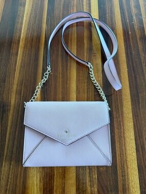 kate spade Pale Pink Saffiano Leather Crossbody Envelope Bag with Gold Chain